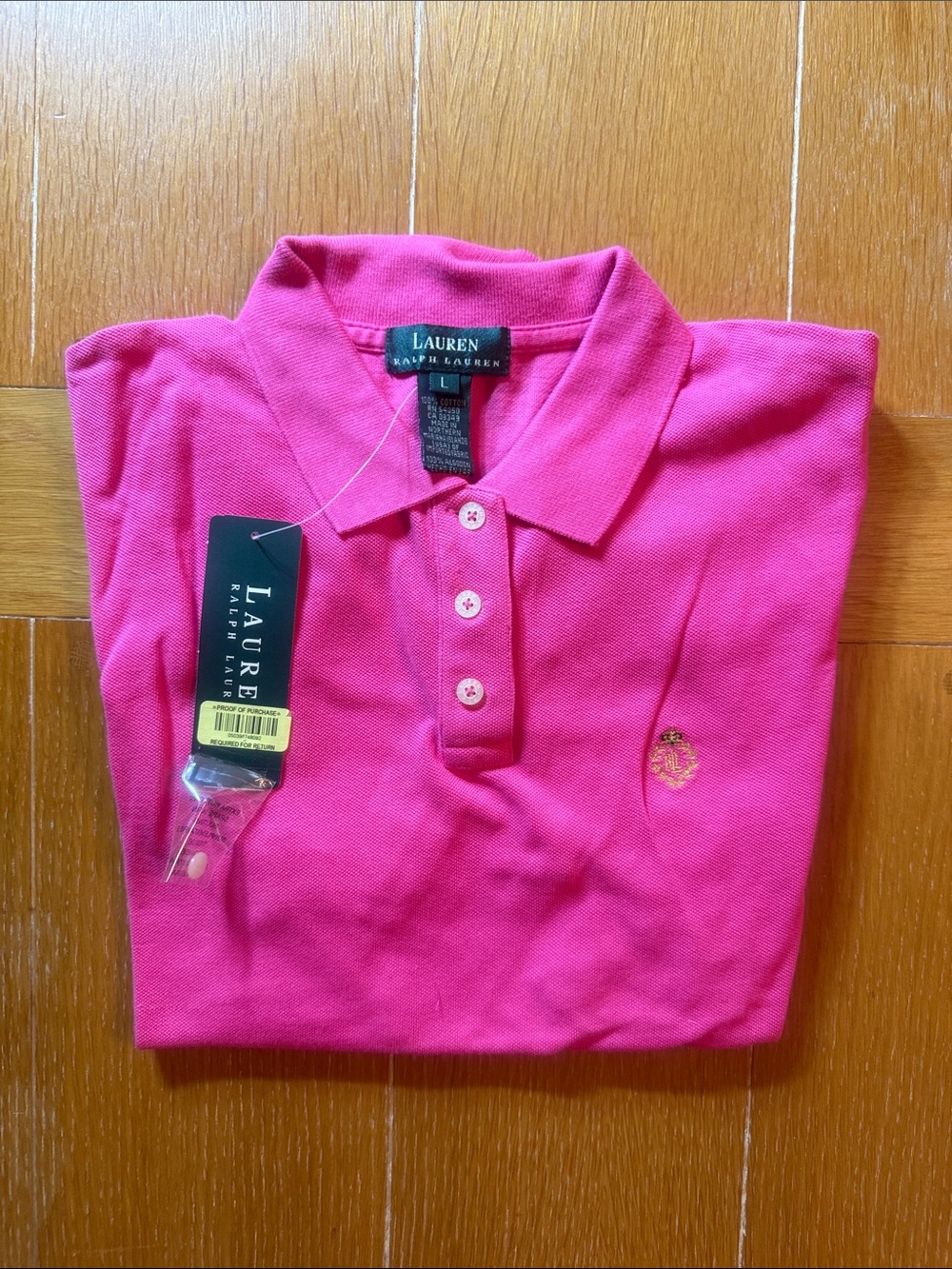 Ladies Vintage Lauren Ralph Lauren Hot Pink Polo Shirt size Large